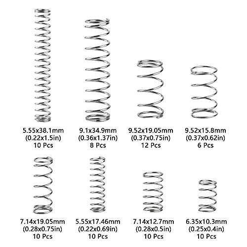 Juego de muelles de compresión y extensión surtidos con Caja de Almacenamiento,Muelles Compresion Resortes Surtido con funda,Para el reemplazo de accesorios de resorte de compresión, 200 piezas