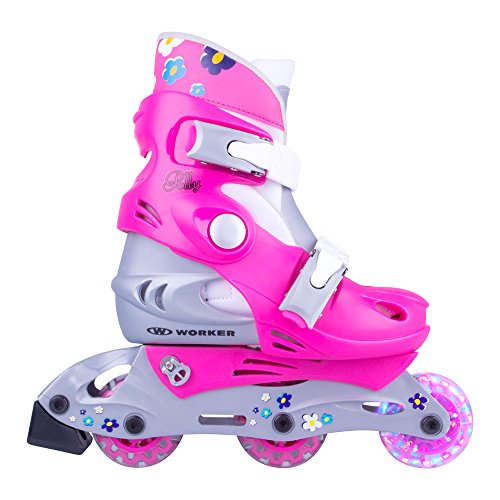 Juego de patines infantiles de línea Polly LED con ruedas iluminadas, tallas 26-29, 30-33, ajustables, set de protección, casco, infantil, 13362, rosa, 30-33 verstellbar