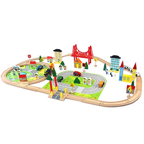 Juego de Pista de Madera 82 PCS con Coches y Trenes Bloques de Construcción Juguete Regalo para Niños Niñas 3 4 5 6 Años Juego de Pista de Madera 82 PCS con Coches y Trenes Bloques de Construcción Juguete Regalo para Niños Niñas 3 4 5 6 Años