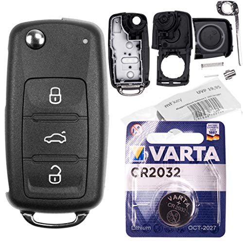 Juego de reparación de llaves de coche con 3 botones + llave en blanco + batería compatible con VW Golf UP Polo T5 Caddy Tiguan Beetle EOS Jetta Juego de reparación de llaves de coche con 3 botones + llave en blanco + batería compatible con VW Golf UP Polo T5 Caddy Tiguan Beetle EOS Jetta