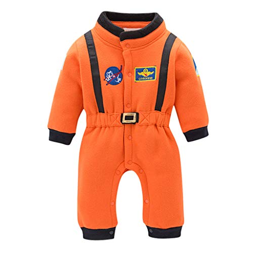 Juego De Roles Bebé NiñO NiñA Mono De Manga Larga Traje Espacial Astronauta Ropa Gruesa Abrigada Pijama Suave CóModo Traje De Juego Traje De Rendimiento Nuevo Fiesta De Regalo(Naranja,6-12 meses/90)