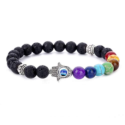 July Sunny Pulseras Mujer 8mm Siete Chakras Yoga Roca volcánica Palm para Mujer Madre Novia/Pulseras Mujer