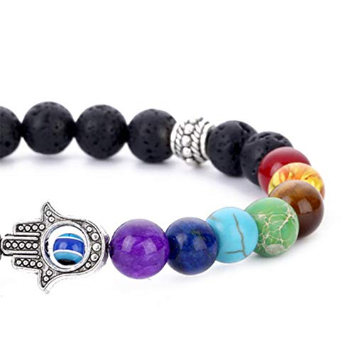 July Sunny Pulseras Mujer 8mm Siete Chakras Yoga Roca volcánica Palm para Mujer Madre Novia/Pulseras Mujer