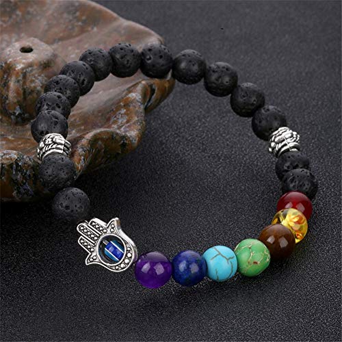 July Sunny Pulseras Mujer 8mm Siete Chakras Yoga Roca volcánica Palm para Mujer Madre Novia/Pulseras Mujer