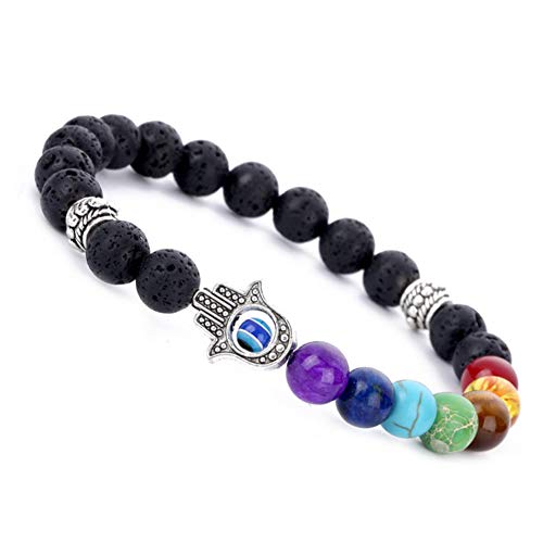 July Sunny Pulseras Mujer 8mm Siete Chakras Yoga Roca volcánica Palm para Mujer Madre Novia/Pulseras Mujer