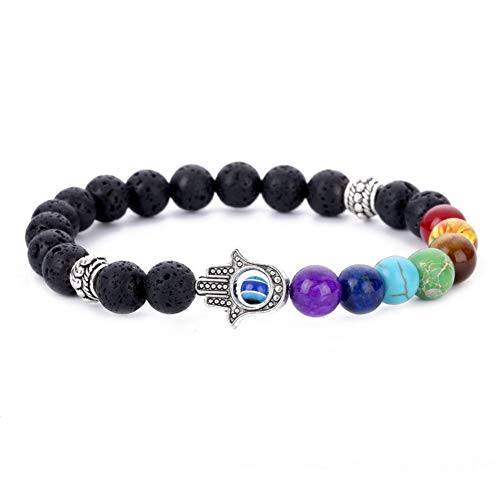 July Sunny Pulseras Mujer 8mm Siete Chakras Yoga Roca volcánica Palm para Mujer Madre Novia/Pulseras Mujer