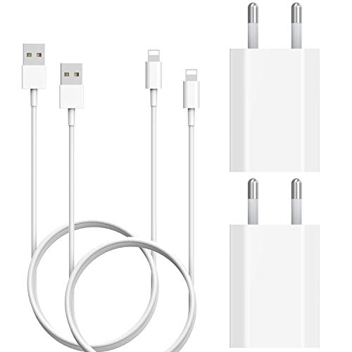 JuneyZz Cargador Phone, 4-Pack 1A/5V Movil Pared Enchufe Adaptador y Dos 1M Cable Replacement para iPhone XS MAX/XR, X/10, 8/8 Plus, 7/7 Plus, 6/6S Plus, 5S/5C/SE 2020 JuneyZz Cargador Phone, 4-Pack 1A/5V Movil Pared Enchufe Adaptador y Dos 1M Cable Replacement para iPhone XS MAX/XR, X/10, 8/8 Plus, 7/7 Plus, 6/6S Plus, 5S/5C/SE 2020