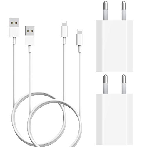 JuneyZz Cargador Phone, 4-Pack 1A/5V Movil Pared Enchufe Adaptador y Dos 1M Cable Replacement para iPhone XS MAX/XR, X/10, 8/8 Plus, 7/7 Plus, 6/6S Plus, 5S/5C/SE 2020