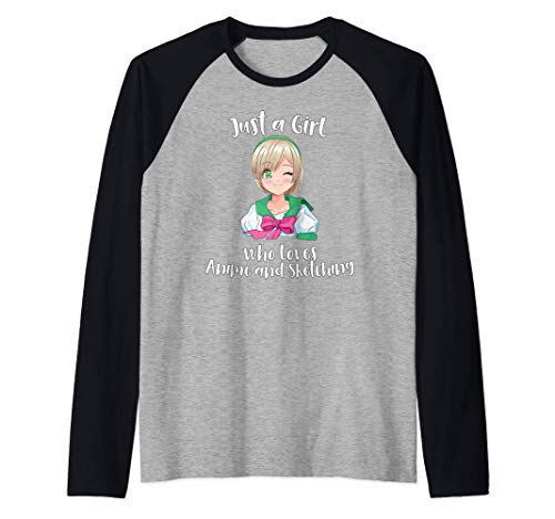 Just A Girl Who Loves Anime & Sketching Cool Anime Girl Art Camiseta Manga Raglan Just A Girl Who Loves Anime & Sketching Cool Anime Girl Art Camiseta Manga Raglan