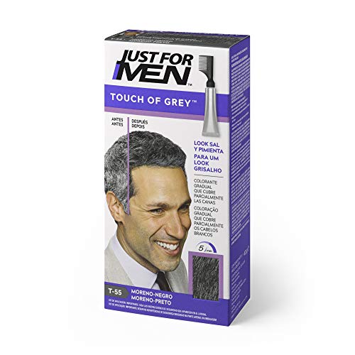 Just For Men, Touch of Grey, Tinte gradual que reduce parcialmente las Canas, Moreno Negro. Look sal y pimienta