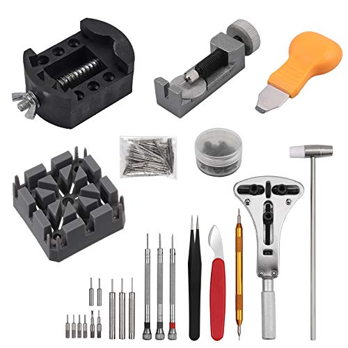 Justech 151PCS Kit de Reparación de Reloj Herramientas de Reparación de Barra de Resorte Abridor de Caja de Reloj con 80PCs Baterías de Reloj + 100g Mangas de Dedo y Estuche de Transporte etc