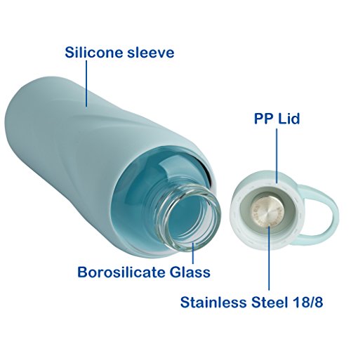 Justfwater Deporte Botella de Agua de Cristal con Funda de Silicona 420 ML Justfwater Deporte Botella de Agua de Cristal con Funda de Silicona 420 ML