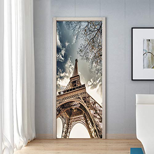 JYXJJKK Pegatinas de pared 3D Arquitectura de la ciudad Paris Eiffel Tower Landscape pegatinas de pared decoración de armario de puerta habitación de niños decoración del hogar arte Mural de puerta au