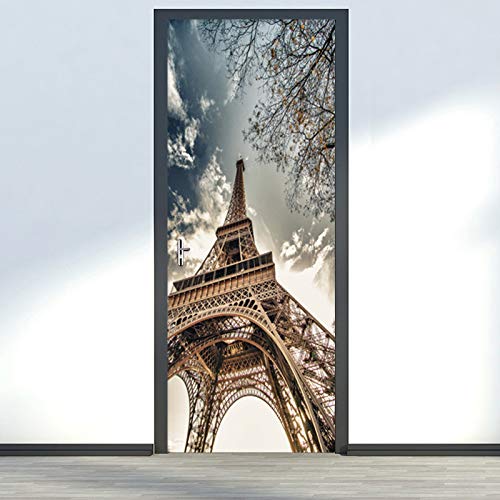 JYXJJKK Pegatinas de pared 3D Arquitectura de la ciudad Paris Eiffel Tower Landscape pegatinas de pared decoración de armario de puerta habitación de niños decoración del hogar arte Mural de puerta au