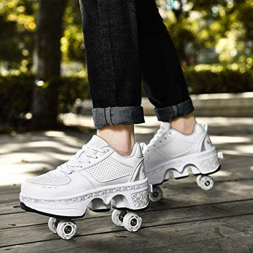 JZIYH Deformación Patines Zapatos con 4 Ruedas para Niños Y Niña Multiusos 2 En 1 Zapatillas Deportes Al Aire Libre,Blanco,33 JZIYH Deformación Patines Zapatos con 4 Ruedas para Niños Y Niña Multiusos 2 En 1 Zapatillas Deportes Al Aire Libre,Blanco,33