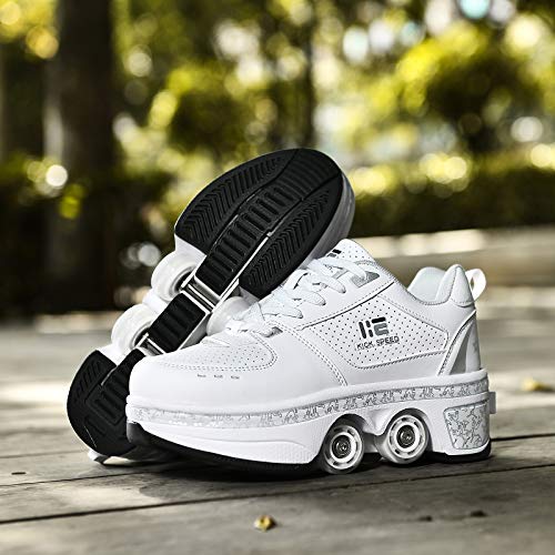 JZIYH Deformación Patines Zapatos con 4 Ruedas para Niños Y Niña Multiusos 2 En 1 Zapatillas Deportes Al Aire Libre,Blanco,33 JZIYH Deformación Patines Zapatos con 4 Ruedas para Niños Y Niña Multiusos 2 En 1 Zapatillas Deportes Al Aire Libre,Blanco,33