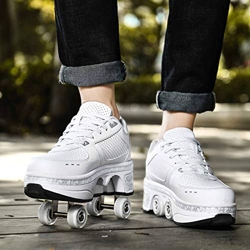 JZIYH Deformación Patines Zapatos con 4 Ruedas para Niños Y Niña Multiusos 2 En 1 Zapatillas Deportes Al Aire Libre,Blanco,33 JZIYH Deformación Patines Zapatos con 4 Ruedas para Niños Y Niña Multiusos 2 En 1 Zapatillas Deportes Al Aire Libre,Blanco,33