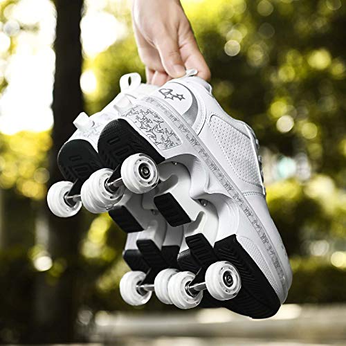 JZIYH Deformación Patines Zapatos con 4 Ruedas para Niños Y Niña Multiusos 2 En 1 Zapatillas Deportes Al Aire Libre,Blanco,33 JZIYH Deformación Patines Zapatos con 4 Ruedas para Niños Y Niña Multiusos 2 En 1 Zapatillas Deportes Al Aire Libre,Blanco,33