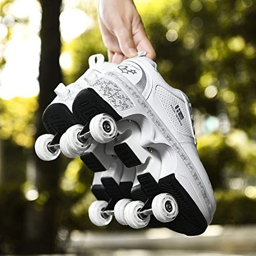 JZIYH Patines En Línea Zapatos con Ruedas para Niños Adultos Zapatos Multiusos Ajustables Calzado De Skateboarding Deportes De Exterior, Blanco,33