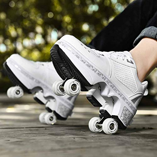 JZIYH Zapatos Deportivos Skate Patines De Ruedas Al Aire Libre Gimnasia Zapatillas De Deporte De Moda para Niños Niñas Adultos,Blanco,34