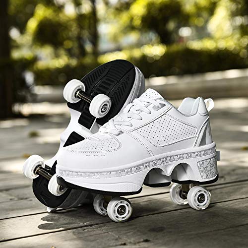 JZIYH Zapatos Deportivos Skate Patines De Ruedas Al Aire Libre Gimnasia Zapatillas De Deporte De Moda para Niños Niñas Adultos,Blanco,34