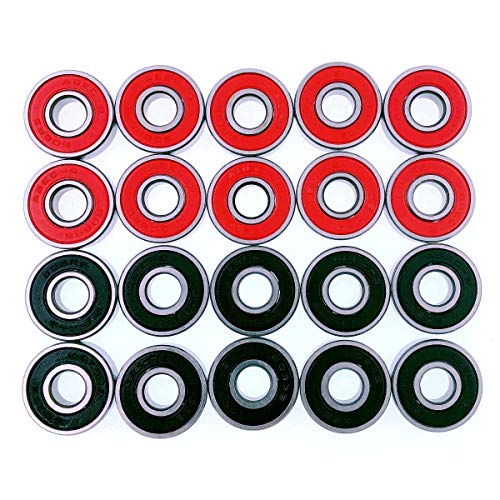 JZK 20 x Rodamientos de Skate 608 RS ABEC-9 cojinetes Patines de Rueda para Patines Patines Scooters, Rojo y Negro