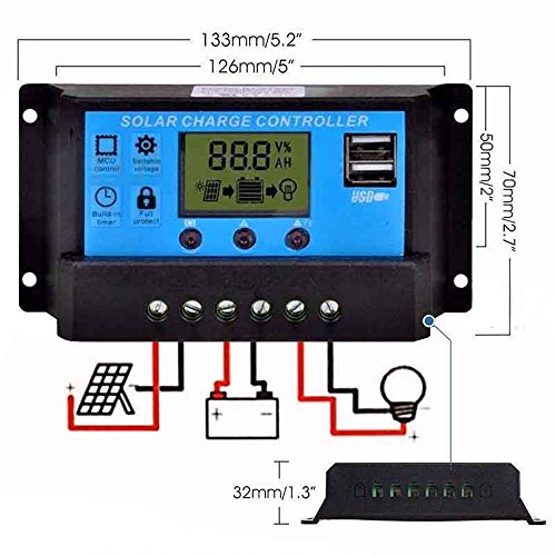 JZK 20A 12V / 24V Panel Solar Inteligente Controlador de Carga con Pantalla LCD y Puerto USB, protección contra sobretensión, regulador de Carga Solar para lámpara batería Panel Solar Iluminación LCD