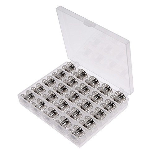 JZK Canillas vacias máquina de coser con caja para Hermano Janome Cantante Elna Babylock Kenmore, plastico transparente (25 x canillas vacías metal) JZK Canillas vacias máquina de coser con caja para Hermano Janome Cantante Elna Babylock Kenmore, plastico transparente (25 x canillas vacías metal)