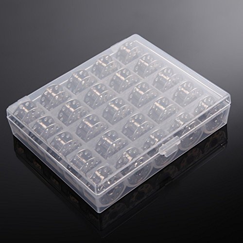 JZK Canillas vacias máquina de coser con caja para Hermano Janome Cantante Elna Babylock Kenmore, plastico transparente (25 x canillas vacías metal) JZK Canillas vacias máquina de coser con caja para Hermano Janome Cantante Elna Babylock Kenmore, plastico transparente (25 x canillas vacías metal)