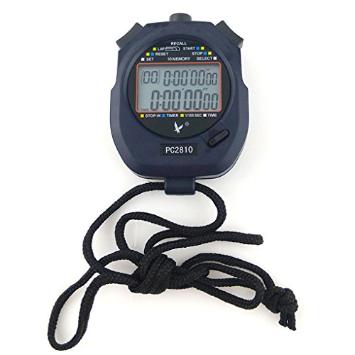 JZK® Cronómetro Deportivo Digital Profesional, 2 Filas 10 Memoria, Alarma, Cuenta Regresiva, batería + acollador, PC2810