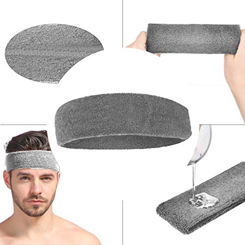 JZZJ 3 Piezas Diadema Deportiva para Hombres y Mujeres, Banda Elástica de Pelo Antideslizante Banda de Cabeza Atlética de Algodón de Absorción de Humedad para Deportes (Gris)