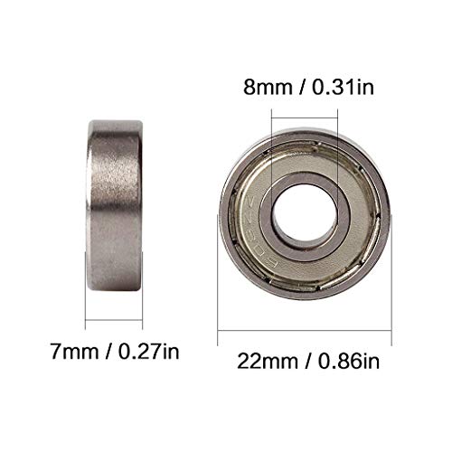 JZZJ 608 ZZ Rodamiento de Bolas de Plata con rodamiento de Placa Larga, Adecuado para ABEC, rodamiento Sellado sin fricción, 8 Piezas (8 mm x 22 mm x 7 mm) para Patines, patinetas y Scooters JZZJ 608 ZZ Rodamiento de Bolas de Plata con rodamiento de Placa Larga, Adecuado para ABEC, rodamiento Sellado sin fricción, 8 Piezas (8 mm x 22 mm x 7 mm) para Patines, patinetas y Scooters