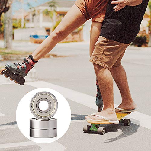 JZZJ 608 ZZ Rodamiento de Bolas de Plata con rodamiento de Placa Larga, Adecuado para ABEC, rodamiento Sellado sin fricción, 8 Piezas (8 mm x 22 mm x 7 mm) para Patines, patinetas y Scooters