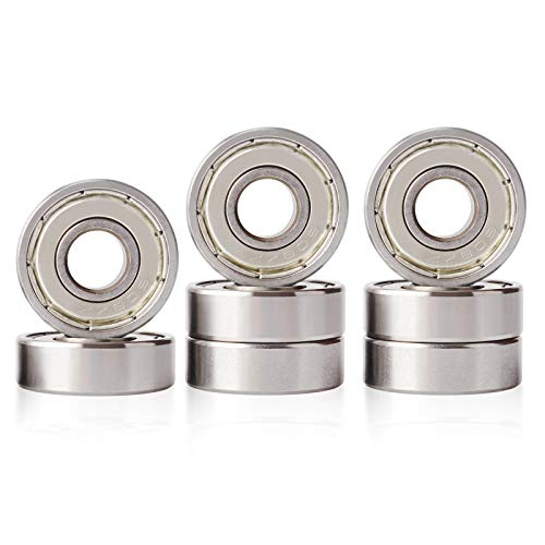 JZZJ 608 ZZ Rodamiento de Bolas de Plata con rodamiento de Placa Larga, Adecuado para ABEC, rodamiento Sellado sin fricción, 8 Piezas (8 mm x 22 mm x 7 mm) para Patines, patinetas y Scooters