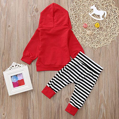 K-youth Ropa Niño Otoño Invierno Liquidación Sudaderas con Capucha Niño Manga Larga Infantil Recien Nacido Conjuntos Bebé Niño Camisetas Blusas Tops + Pantalones con Rayas(Rojo, 18-24 Meses)