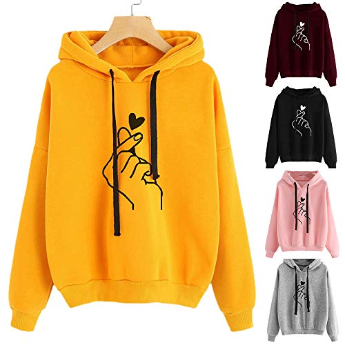 K-youth Sudadera con Capucha de Manga Larga con Estampado de Corazones para Mujer Deporte Sudaderas Mujer Tumblr Invierno Anchas (Rosa, L)