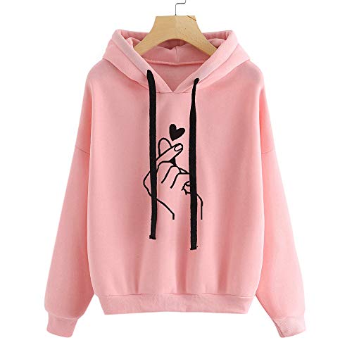 K-youth Sudadera con Capucha de Manga Larga con Estampado de Corazones para Mujer Deporte Sudaderas Mujer Tumblr Invierno Anchas (Rosa, L)