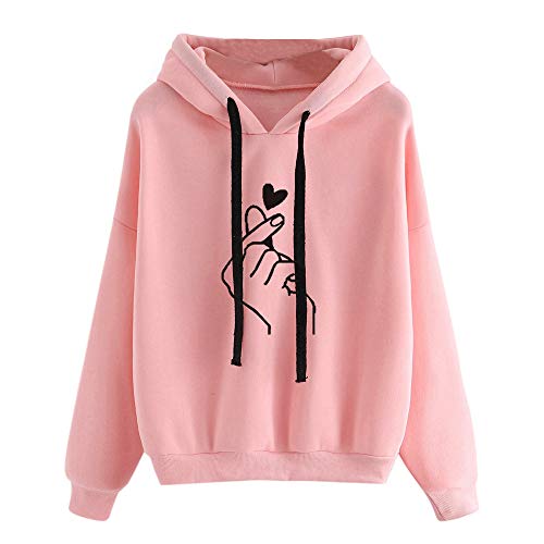 K-youth Sudadera con Capucha de Manga Larga con Estampado de Corazones para Mujer Deporte Sudaderas Mujer Tumblr Invierno Anchas (Rosa, L)