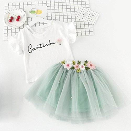 K-youth Vestido de niña Vestido Niña Floral Tutú Princesa Vestidos Vestido para Bebés Ropa niña Camisa y Vestido Muchacha Encantadora Ropa Bebe niña Verano 2018 Barata (Verde, 2-3 años)