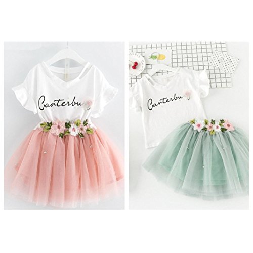 K-youth Vestido de niña Vestido Niña Floral Tutú Princesa Vestidos Vestido para Bebés Ropa niña Camisa y Vestido Muchacha Encantadora Ropa Bebe niña Verano 2018 Barata (Verde, 2-3 años)