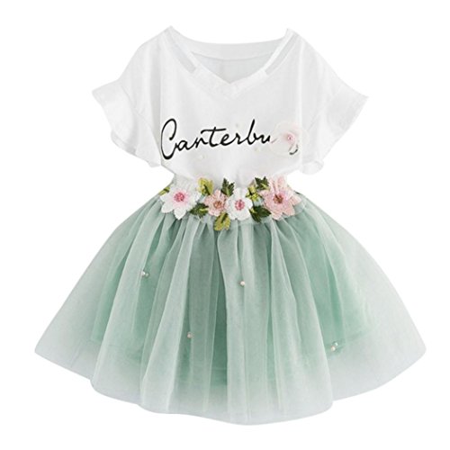 K-youth Vestido de niña Vestido Niña Floral Tutú Princesa Vestidos Vestido para Bebés Ropa niña Camisa y Vestido Muchacha Encantadora Ropa Bebe niña Verano 2018 Barata (Verde, 2-3 años)