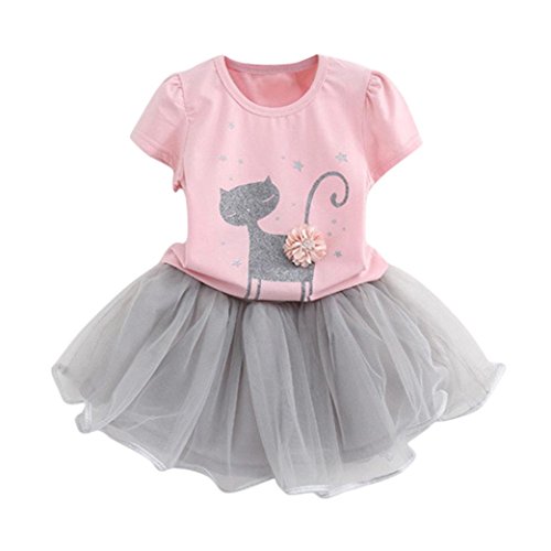 K-youth Vestido de niña, Vestido para Bebés Ropa Impresa de Camisa y del Vestido del Gato Muchacha Encantadora Ropa de Bebe niña Verano 2018 Barata (Rosa, 4-5 años)