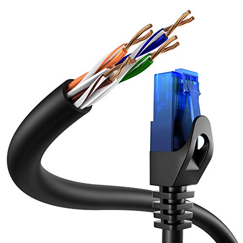 KabelDirekt - 15m - Cable de Red, Cable Ethernet y LAN - (transmite hasta 1 Gigabit por Segundo y es Adecuado para switches, routers, módems con Entrada RJ45, Negro-Azul)