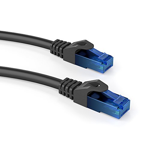 KabelDirekt - 30m - Cable de Red, Cable Ethernet y LAN - (transmite hasta 1 Gigabit por Segundo y es Adecuado para switches, routers, módems con Entrada RJ45, Negro-Azul)