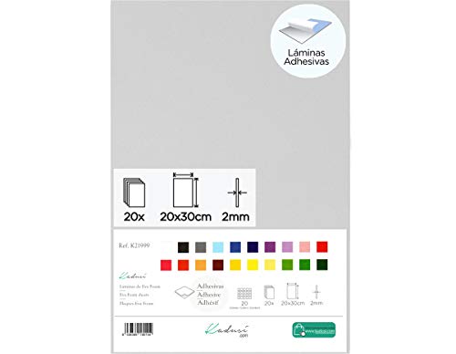 Kadusi Set 20 láminas Goma eva Adhesiva Surtido Colores de 20x30 cm Grosor de 2mm Kadusi Set 20 láminas Goma eva Adhesiva Surtido Colores de 20x30 cm Grosor de 2mm