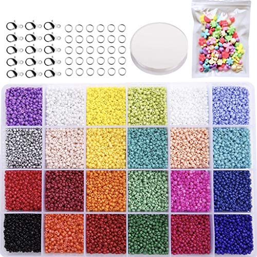 KAIMIRUI Cuentas de Colores 2mm Mini Cuentas cuentas de cristal para los niños y Abalorios Cristal para DIY Pulseras Collares Bisutería (24 Colores)