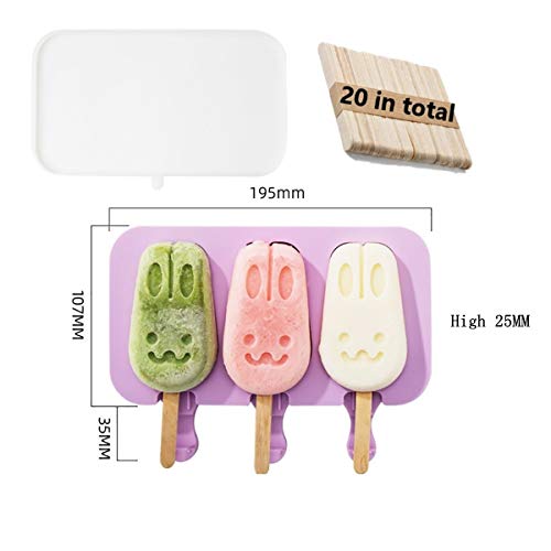 kaishuai-Moldes helados-Forma de Conejo,Buenos moldes de silicona hecho,perfecto para helados cremosos,Paletas de frutas Buenos.Moldes para Pasteles/20PcsPalitos de Madera