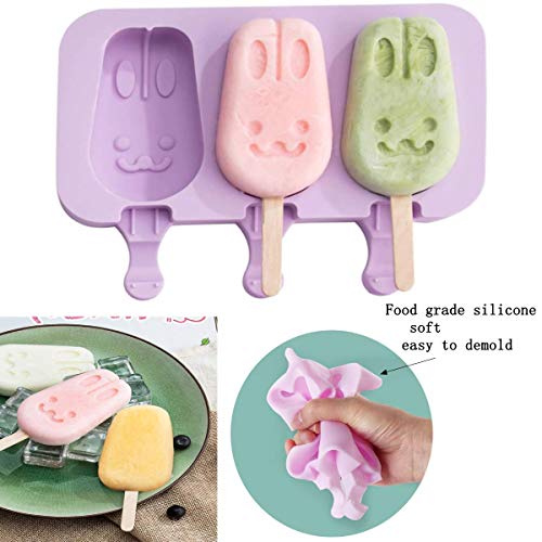 kaishuai-Moldes helados-Forma de Conejo,Buenos moldes de silicona hecho,perfecto para helados cremosos,Paletas de frutas Buenos.Moldes para Pasteles/20PcsPalitos de Madera