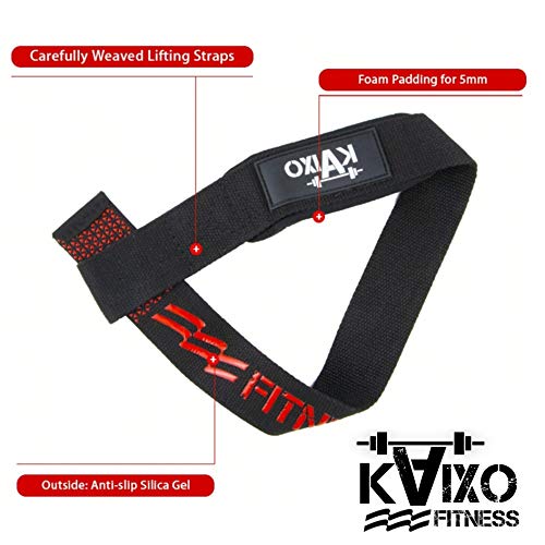 KAIXO FITNESS Correas Levantamiento Pesas Lifting Straps. con muñequeras Acolchadas de Gel. Gimnasio, Crosffit, Halterofilia, Powerlifting. Hombre y Mujer