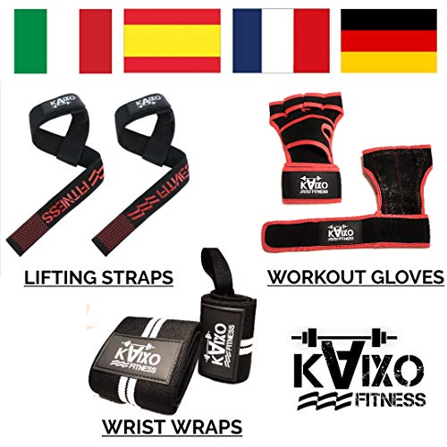 KAIXO FITNESS Correas Levantamiento Pesas Lifting Straps. con muñequeras Acolchadas de Gel. Gimnasio, Crosffit, Halterofilia, Powerlifting. Hombre y Mujer